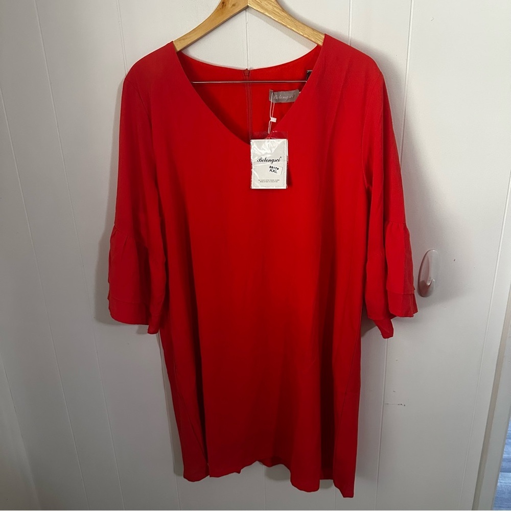 Orange Bell Sleeve Midi Dress Relaxed Fit